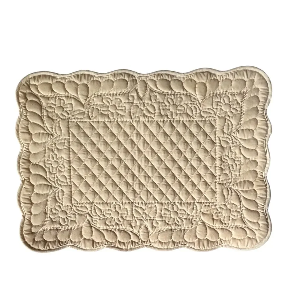 Set of 6 Beige Quilted Placemats Cream Neutral Fall Thanksgiving Table Decor
